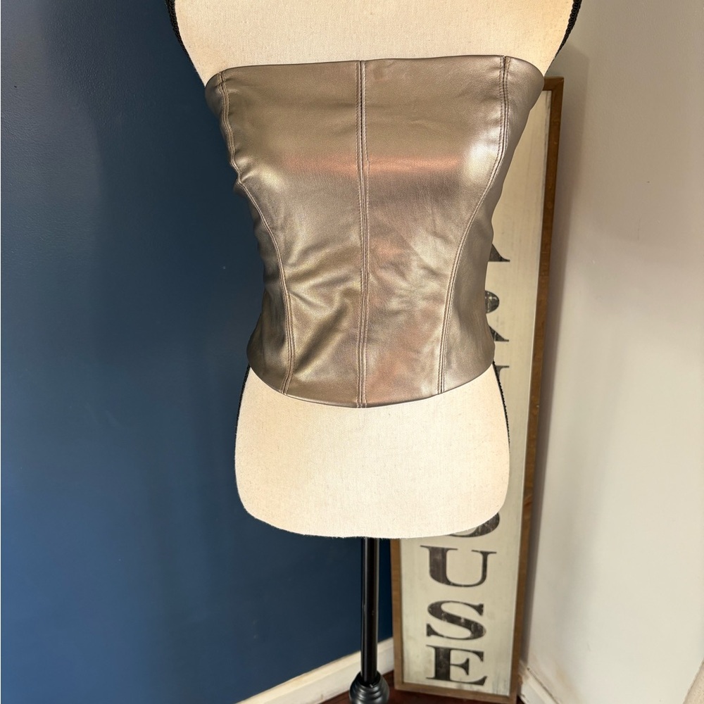 Kirious Faux Leather Matte Gold Sleeveless Fitted Bustier Top Size medium